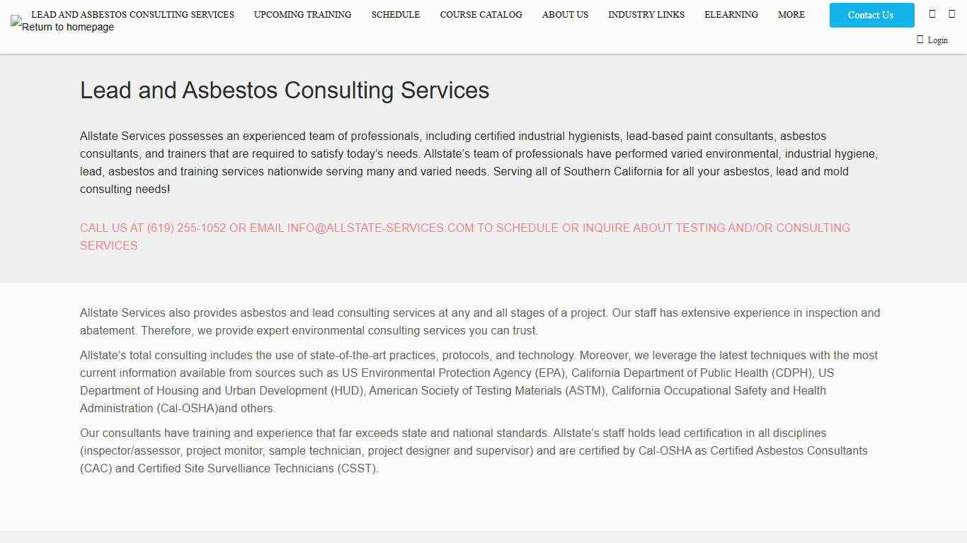 Lead and Asbestos Consulting Services - Allstate Services, LLC
